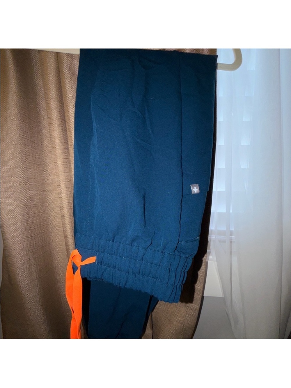 Figs deep reef Blue Jogger Bottoms with Orange Drawstring